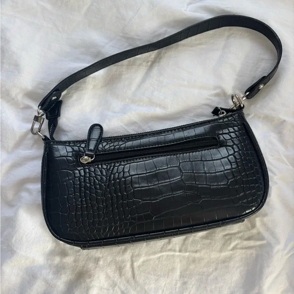 Black Pleather Shoulder Bag with Strap - Picture 1 of 3